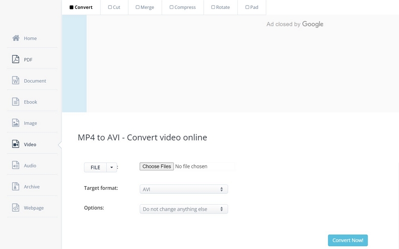 Aconverter | mp4 を avi に変換