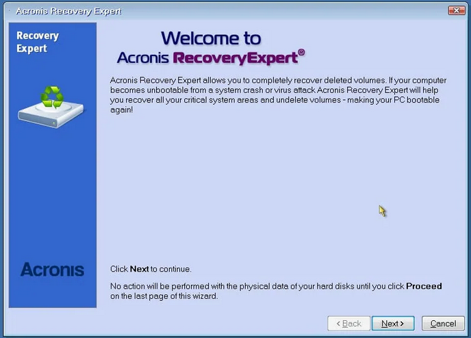 Acronis Recovery Expert ウィザード | パーティションの復元