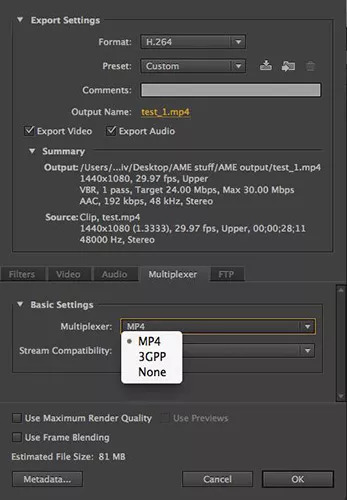 Adobe Media Encoder | 3gp を mp4 に変換