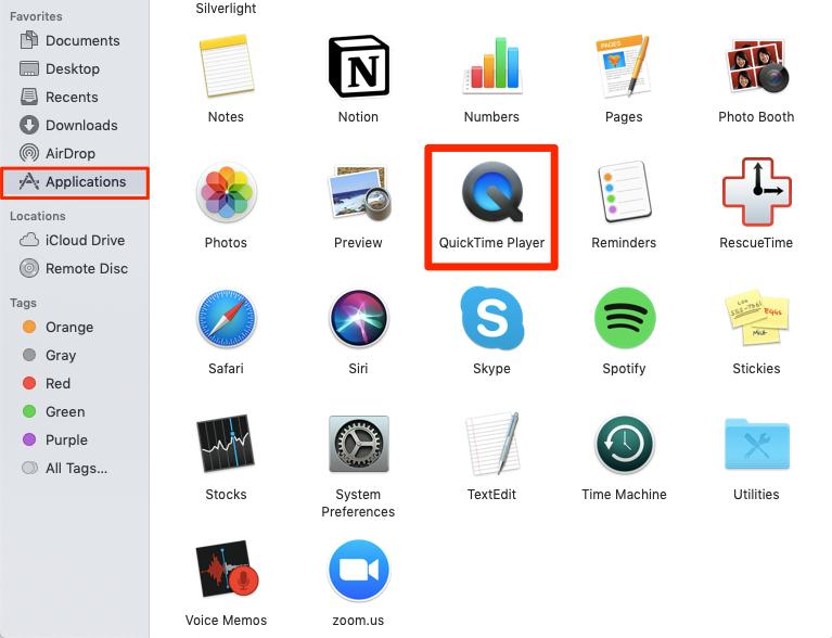 Quicktime を使用した手順 1 | スクリーンキャスト Mac