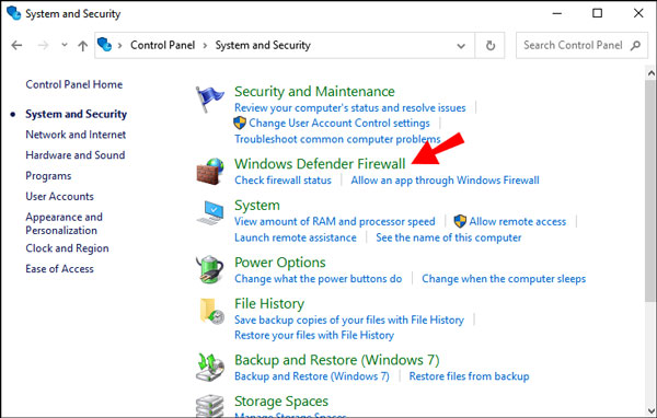 Windows Defender ファイアウォール