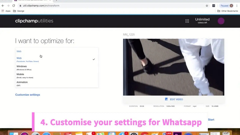 ClipChamp ステップ 3 | ウェブサイトの背景用にビデオを圧縮する