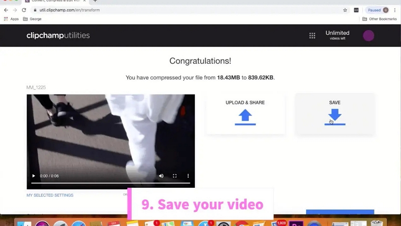 Clipchamp の使用手順 4 | WhatsApp 用にビデオを圧縮する