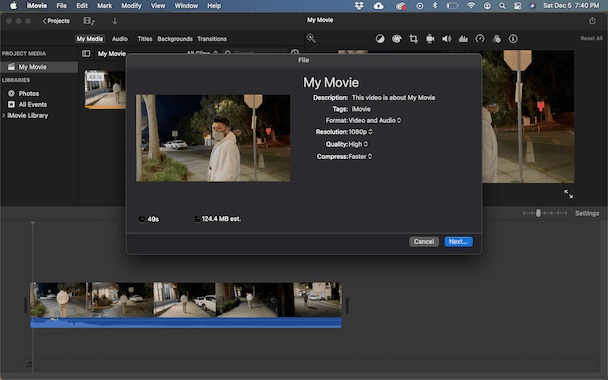 iMovie Macで4Kビデオを圧縮する