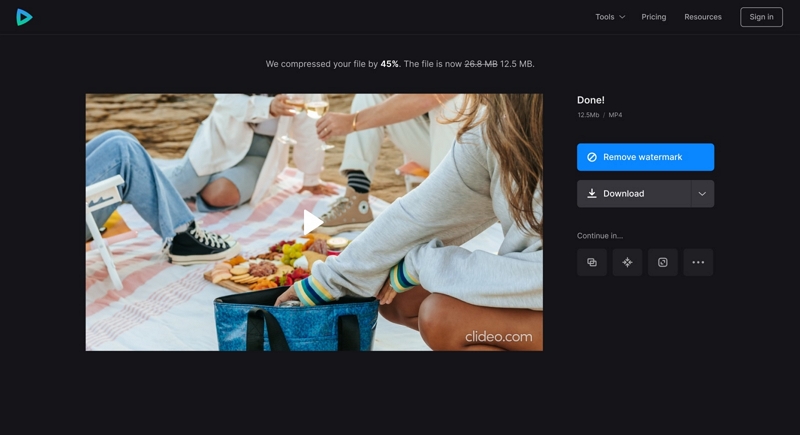 Clideo のステップ 3 | iMovie ビデオを圧縮する方法