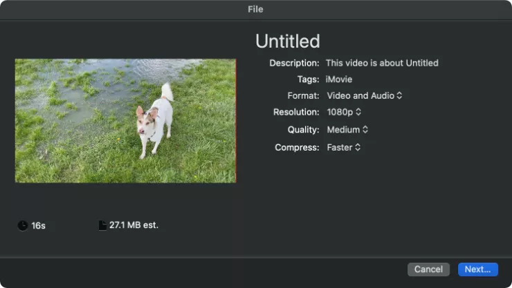 iMovie のステップ 1 | ビデオを圧縮する QuickTime