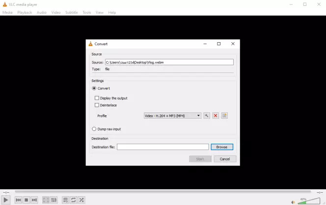 VLC メディア プレーヤーでステップ 5 | webm から mp4 へ