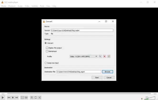 VLC メディア プレーヤーでステップ 7 | webm から mp4 へ