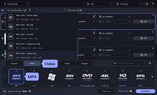 Movavi ステップ 3 | mov を mp4 に変換する