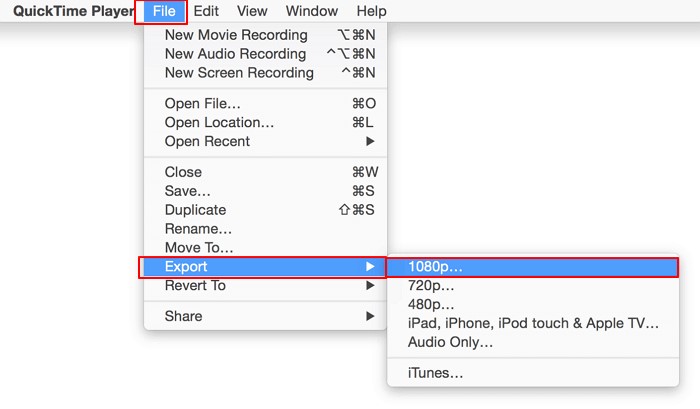 QuickTime Player によるステップ 3 | mp4 を mov に変換する