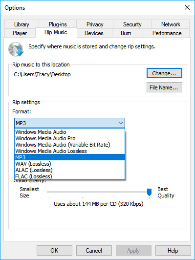 Windows Media Player の使用 | mp4 から mp3 へ