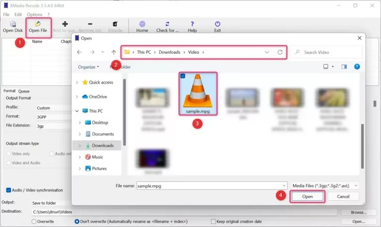 XMedia Recode によるステップ 1 | mpg から mp4 へ