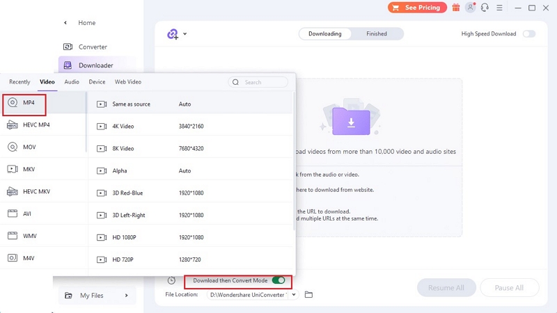 Wondershare UniConverter ステップ 2 | vimeo から mp4 へ