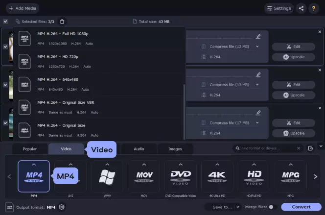 Movavi ステップ 3 | webm から mp4