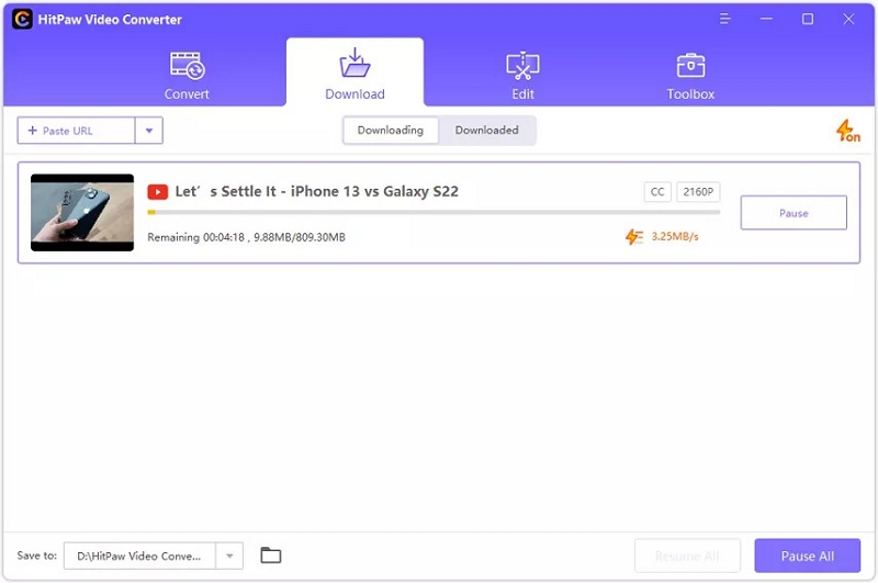 HitPaw ビデオコンバーター ステップ 4 | YouTube から MP4 へ