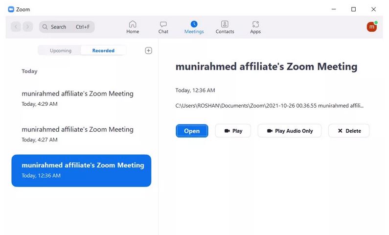 新しい .zoom ファイルを使用した手順 1 | ズーム録画を mp4 に変換する