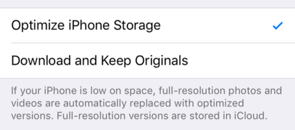 ダウンロードしてオリジナルを保存するオプション | iCloud フォトライブラリにオリジナルを保存する
