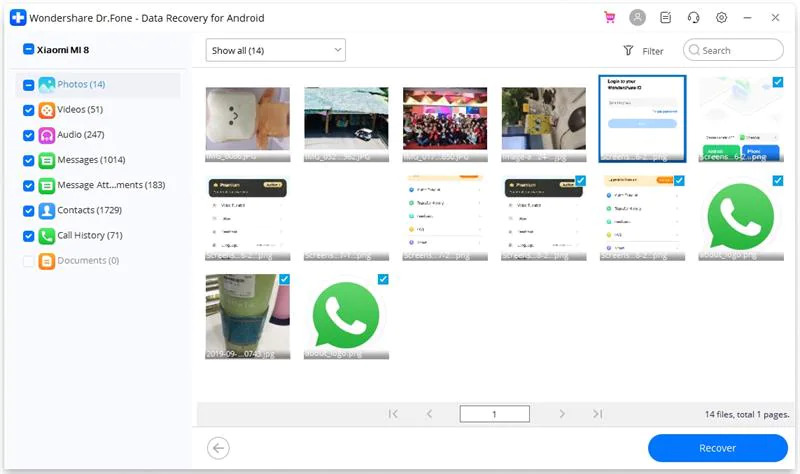 復元されたファイル | Android 用 Dr. Fone データ復旧