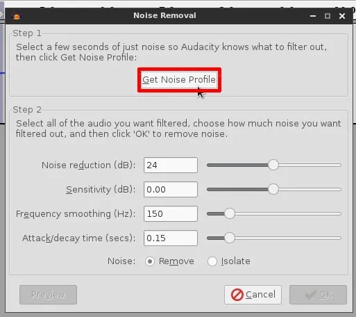 Audacity を使用してオーディオからホワイト ノイズを除去する手順 5