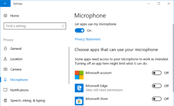 Windows 10 でマイクのアクセスを有効にする