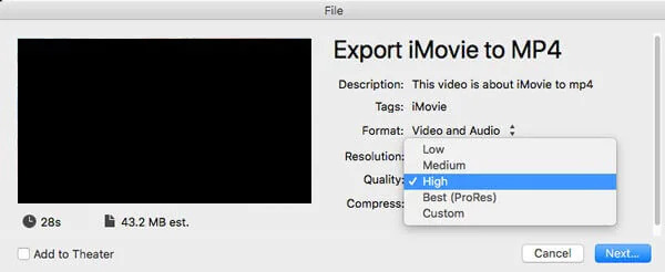 iMovie ステップ 3 | iMovie を MP4 に変換する