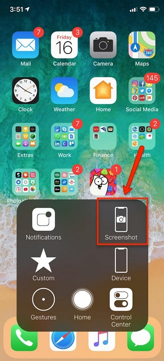 AssistiveTouch を使った手順 3 | iPhone のスクロール スクリーンショット