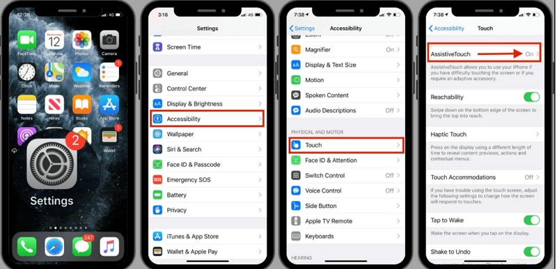 AssistiveTouch を使った手順 1 | iPhone のスクロール スクリーンショット