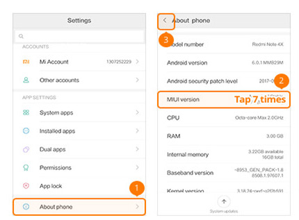Xiaomi Phone ステップ 1 | USB デバッグ モードを有効にする