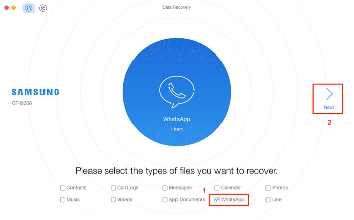 PhoneRescue ステップ 2 | 削除された WhatsApp ビデオを Android から復元