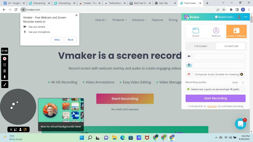 vmaker オンライン ツールで 4k フォンを録画する手順 3 | 4k スクリーン レコーダー PC