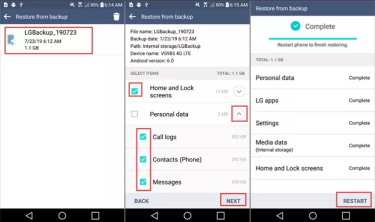 ローカルバックアップ経由 | PCなしでAndroidの内部ストレージから削除されたファイルを回復