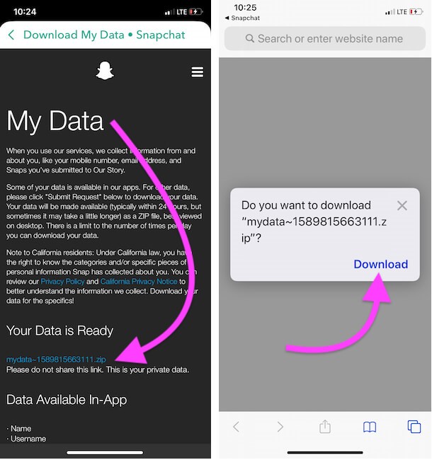 自分のデータを使用してリクエストを送信する | iPhoneのSnapchatメッセージを回復する