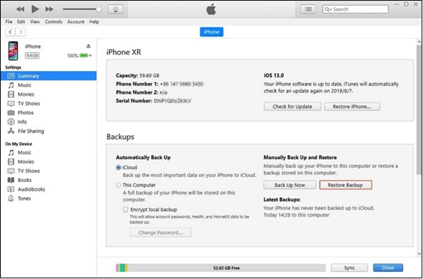 iTunes経由 | iPhoneで削除されたWhatsAppメッセージを回復