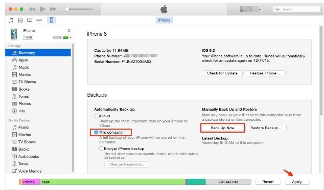 iTunes 経由 ステップ 1 | iPhone で Gmail の連絡先を復元する