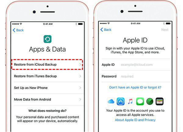 iCloud 経由のステップ 2 | 工場出荷時設定にリセットした後、iPhone からデータを回復する