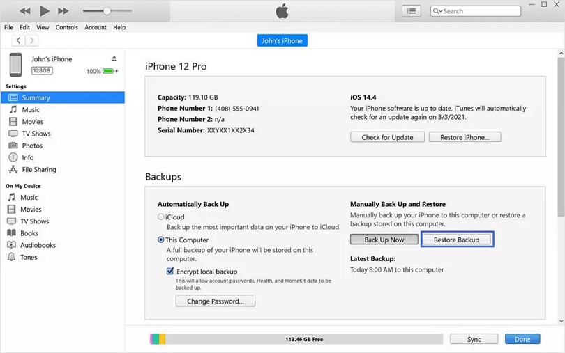 iTunes バックアップの使用 | iPhone から削除された連絡先を復元