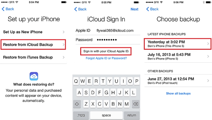 iCloud バックアップ ステップ 2 | 壊れた iPhone から写真を復元する