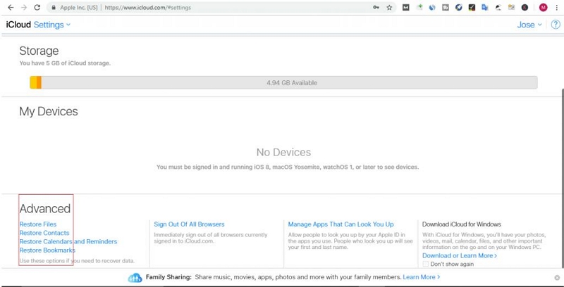 iCloud.com からステップ 3 | iCloud ビデオの復元