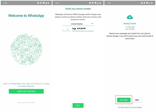 ローカルバックアップから手順 5 | Android で削除された WhatsApp 通話履歴を復元する方法