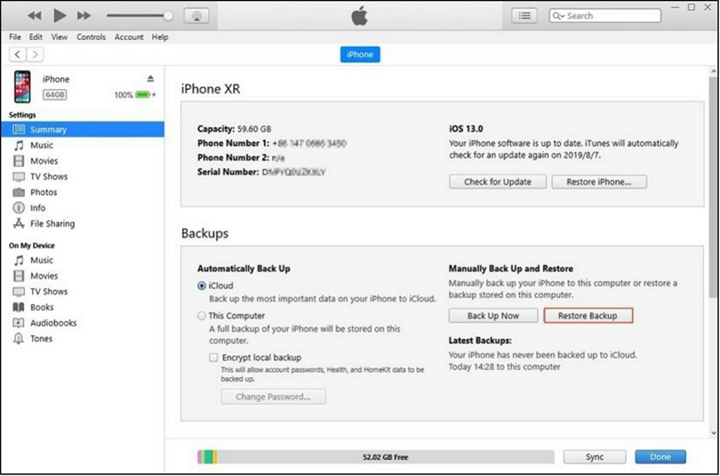 iTunes の使用 | iPhone WhatsApp データ復旧
