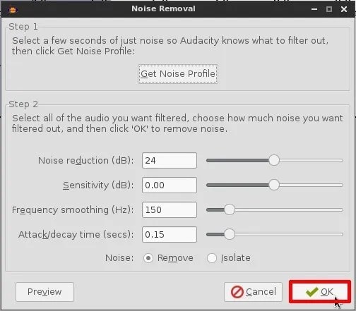 Audacity を使用してオーディオからホワイト ノイズを除去する手順 6