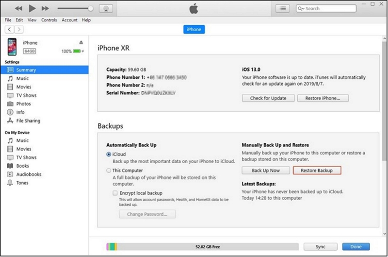 iTunes経由 | 無料のiPhoneテキストメッセージ回復