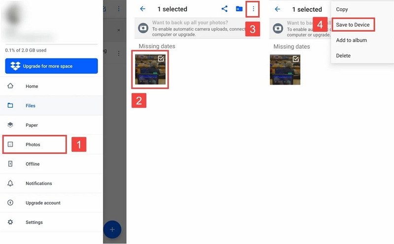 Dropbox でステップ 5 | 削除された写真を復元する Samsung