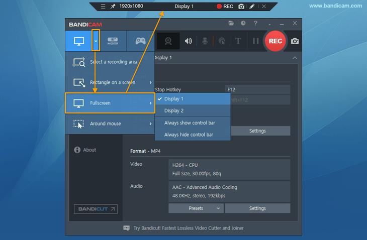 Bandicam スクリーン レコーダー ステップ 2 | ゲーム バーなしで Windows 10 の画面を録画する