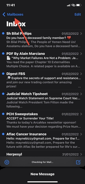 プリインストールされたメールアプリを使用する手順 3 | iPhone の Gmail から完全に削除されたメールを復元する方法