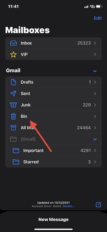ゴミ箱をクリック | iPhone の Gmail から完全に削除されたメールを復元する方法