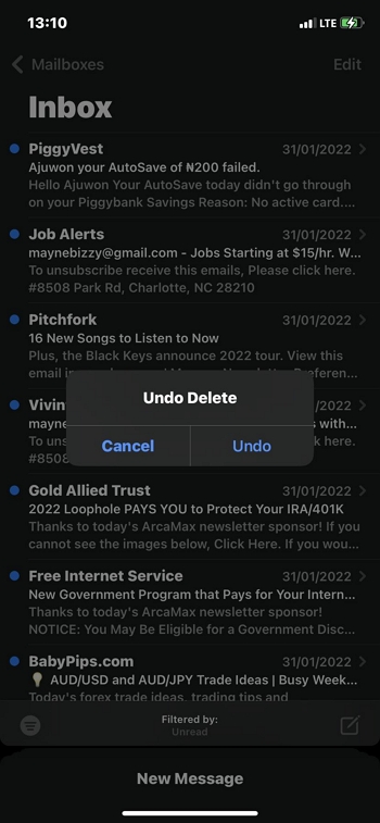 元に戻す機能を使用する手順 2 | iPhone の Gmail から完全に削除されたメールを復元する方法