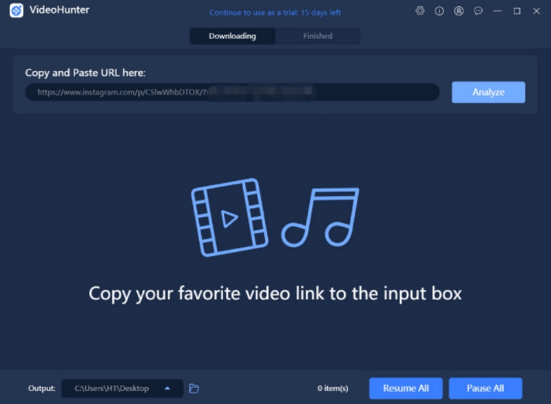 VideoHunter ステップ 2 | instagram から mp4 へ