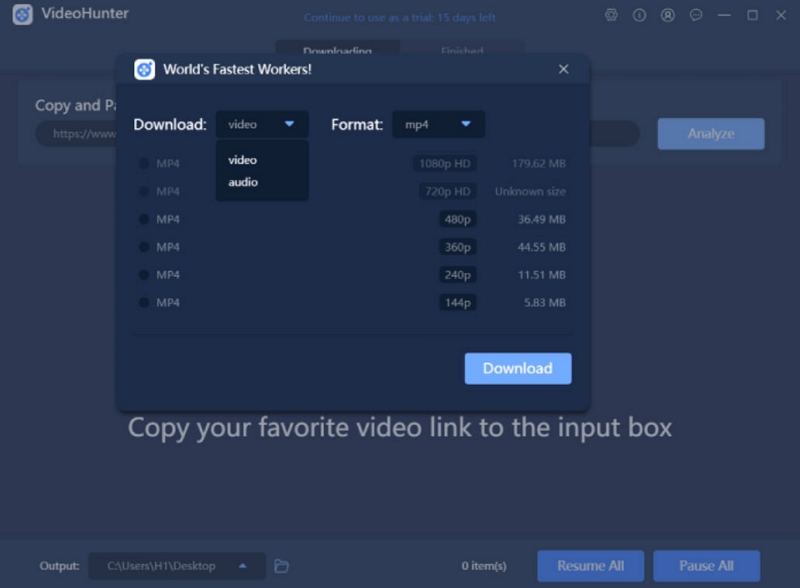 VideoHunter ステップ 4 | instagram から mp4 へ