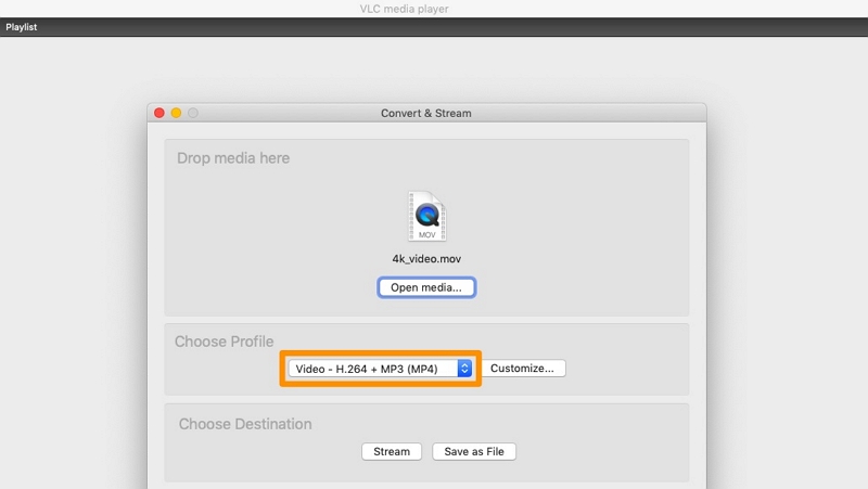 VLC メディア プレーヤーでステップ 3 | QuickTime の mov を mp4 に変換する